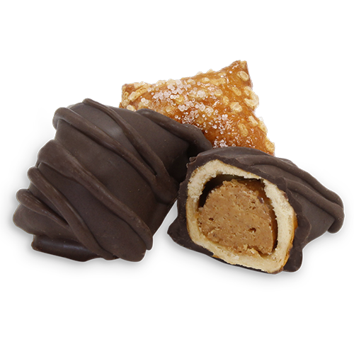 Peanut butter pretzel bites dipped and drizzled with dark chocolate