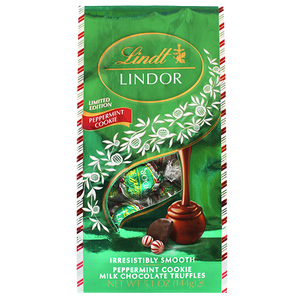Lindt Lindor Peppermint Cookie Milk Chocolate Truffles – 5.1 oz. Bag Limited Edition Holiday Flavor - Visit www.allcitycandy.com for great candy, service and delicious treats.