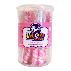 All City Candy Light Pink & White Bubble Gum Mini Unicorn Pop - 24 Count Tub Lollipops & Suckers Adams & Brooks For fresh candy and great service, visit www.allcitycandy.com