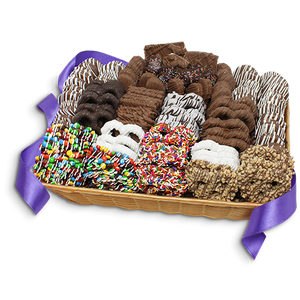 Platinum Collection Gourmet Chocolate Covered Pretzel & Treat Gift Basket - Visit www.allcitycandy.com for great candy, service and delicious treats.