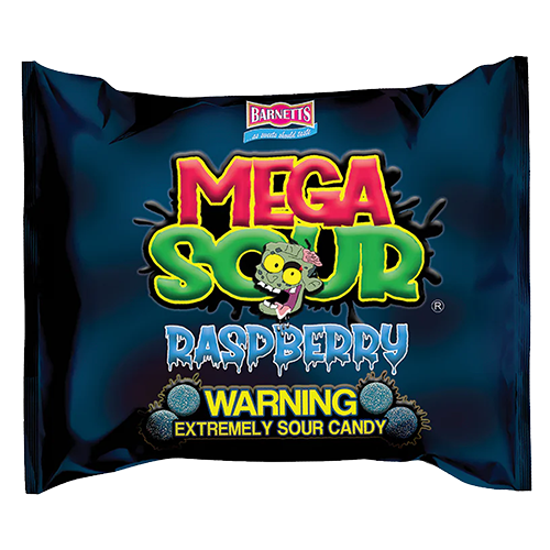 Barnetts Mega Sour Candy Blue Raspberry 3.7 oz. Bag