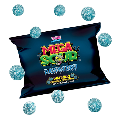 Blue Raspberry Mega Te Barnetts Mega Sour Candy Blue Raspberry 3.7 oz. Bag - All City Candy