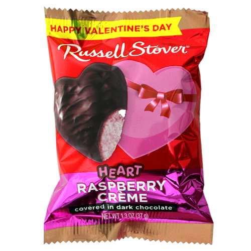 For fresh candy and great service, visit www.allcitycandy.com - Russell Stover Dark Chocolate Raspberry Creme Heart 1.3 oz.