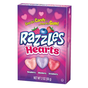 All City Candy Razzles Hearts Candy - 2-oz. Box 1 Box Concord Confections (Tootsie) For fresh candy and great service, visit www.allcitycandy.com