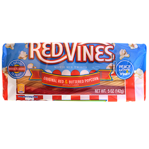 Red Vines Original Red and Buttered Popcorn Twists 5 oz Tray visit www.allcitycandy.com for sweet delicious candy treats