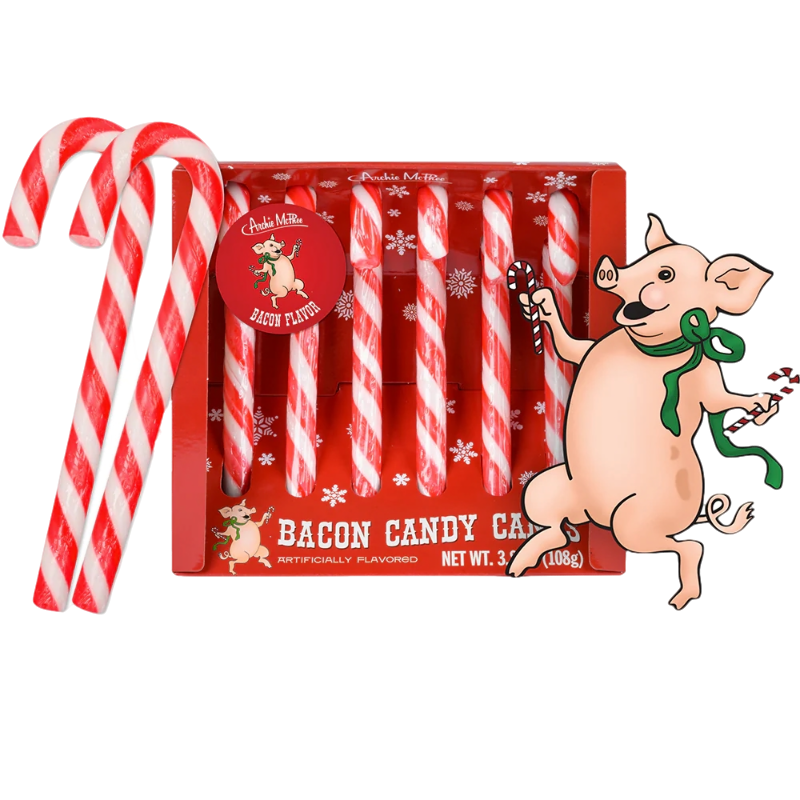 All City Candy Archie McPhee Old Fashioned Bacon Candy Canes - Box of 6 Prank Nasty For fresh candy and great service, visit www.allcitycandy.com