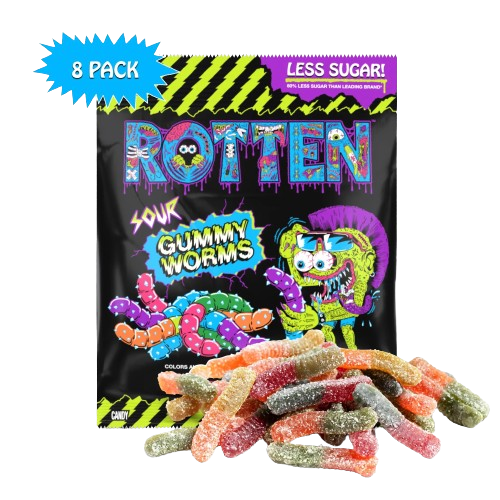 Rotten Sour Gummy Worms 1.8 oz. Bag - For fresh candy and great service, visit www.allcitycandy.com