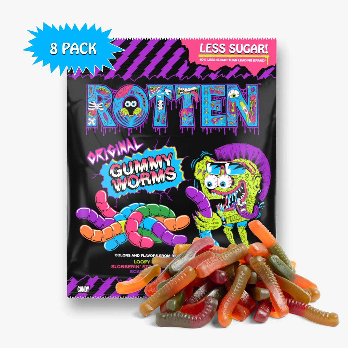 Rotten Original Gummy Worms 1.8 oz. Bag - For fresh candy and great service, visit www.allcitycandy.com