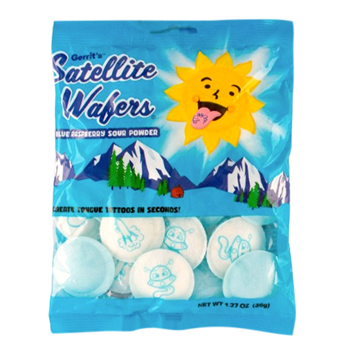 Gerrit's Blue Raspberry Satellite Wafers 1.27 oz. Bag - Visit www.allcitycandy.com for great candy, service and delicious treats! 
