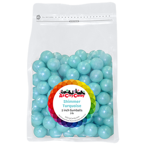 All City Candy 1" Shimmer Turquoise Gumballs Cotton Candy Flavor 3 lb. Bulk Bag - Visit www.allcitycandy.com for great candy and delicious treats! 