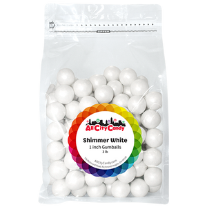 All City Candy 1" Shimmer White Gumballs Tutti Frutti 3 lb. Bulk Bag - Visit www.allcitycandy.com for great candy and delicious treats!