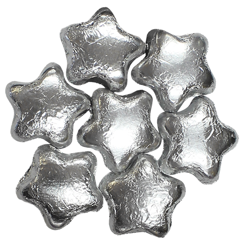 All City Candy Silver Foiled Milk Chocolate Stars - 3 LB Bulk Bag Bulk Wrapped Madelaine Chocolate Company For fresh candy and great service, visit www.allcitycandy.com