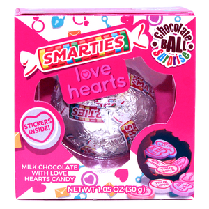 For fresh candy and great service, visit www.allcitycandy.com - Smarties Love Heart Chocolate Ball Surprise 1.05 oz. Box
