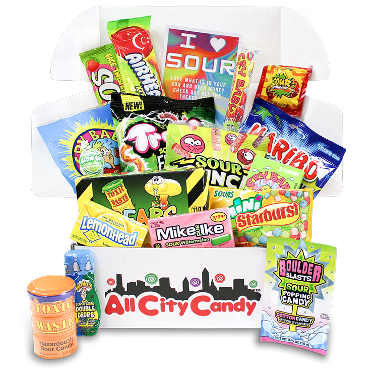 I ❤️ Sour Assortment Box - For fresh candy and great service, visit www.allcitycandy.com