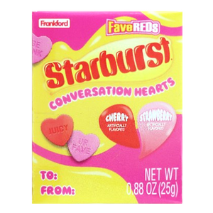 Starburst Conversation Hearts Fave Reds Pack of 4- 0.88 oz. Box - Visit www.allcitycandy.com for great candy, service and delicious treats!