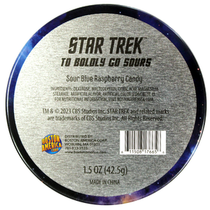 Star Trek Insignia Blue Raspberry Sours 1.5 oz. Tin - Case of 12 - For fresh candy and great service, visit www.allcitycandy.com