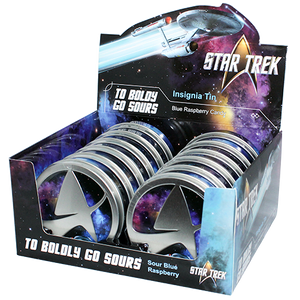 Star Trek Insignia Blue Raspberry Sours 1.5 oz. Tin - Case of 12 - For fresh candy and great service, visit www.allcitycandy.com