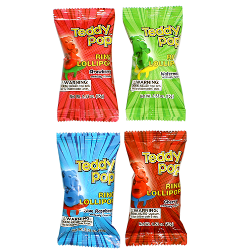 Teddy Pop Assorted Color Ring Lollipop 0.53 oz. - Visit www.allcitycandy.com for great candy, service and delicious treats.