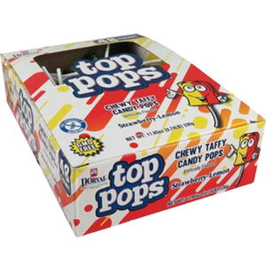 Dorval Top Pops Chewy Taffy Candy Pops Strawberry-Lemon - Case of 48