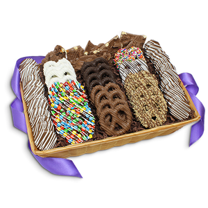 Ultimate Collection Gourmet Chocolate Covered Pretzels & Treats Gift Basket - Visit www.allcitycandy.com for great candy, service and delicious treats.