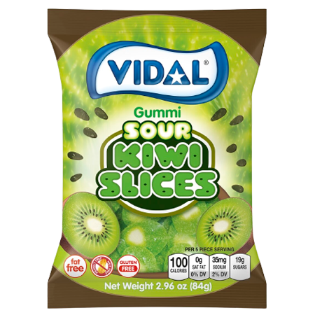 Vidal Gummi Sour Kiwi Slices 2.96 oz. Bag