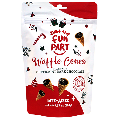 Just the Fun Part Waffle Cone Peppermint Dark Chocolate 4.23 oz. Bag - For fresh candy and great service, visit www.allcitycandy.com
