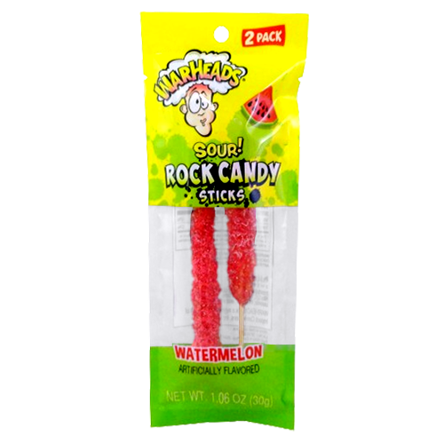 Warheads Sour Rock Candy Sticks Watermelon 2 Count 1.06 oz. Bag - Visit www.allcitycandy.com for great candy and delicious treats! 