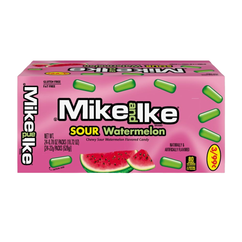 All City Candy Mike and Ike Sour Watermelon Chewy Candies 0.78 oz. Box- For fresh candy and great service, visit www.allcitycandy.com