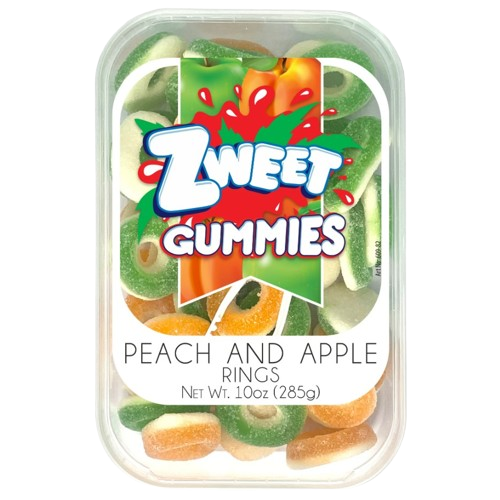 All City Candy Zweet Gummies Peach and Apple Rings 10 oz. Tub Gummi Galil Foods For fresh candy and great service, visit www.allcitycandy.com