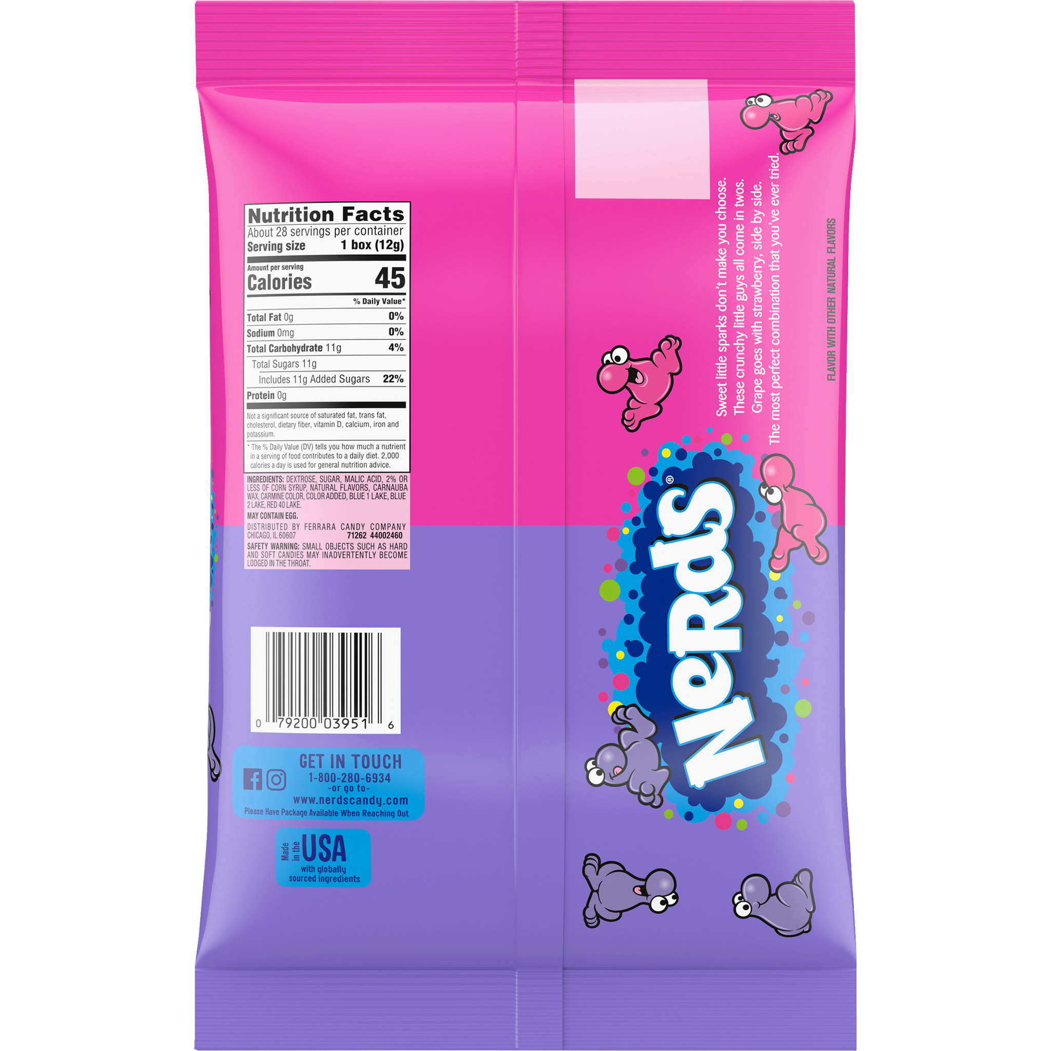 Nerds Grape and Strawberry Candy Laydown Bag, 12 oz