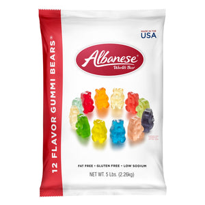 All City Candy 12 Flavor Gummi Bears - 5 LB Bulk Bag Bulk Unwrapped Albanese Confectionery For fresh candy and great service, visit www.allcitycandy.com