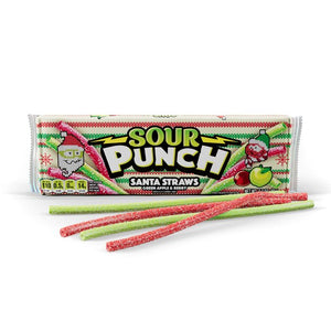 All City Candy Sour Punch Santa Straws Green Apple & Berry 3.2 oz. Tray Christmas American Licorice Company For fresh candy and great service, visit www.allcitycandy.com