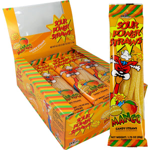 All City Candy Sour Power Mango Candy Straws - 1.75-oz. Pack Sour Dorval Trading Case of 24 For fresh candy and great service, visit www.allcitycandy.com