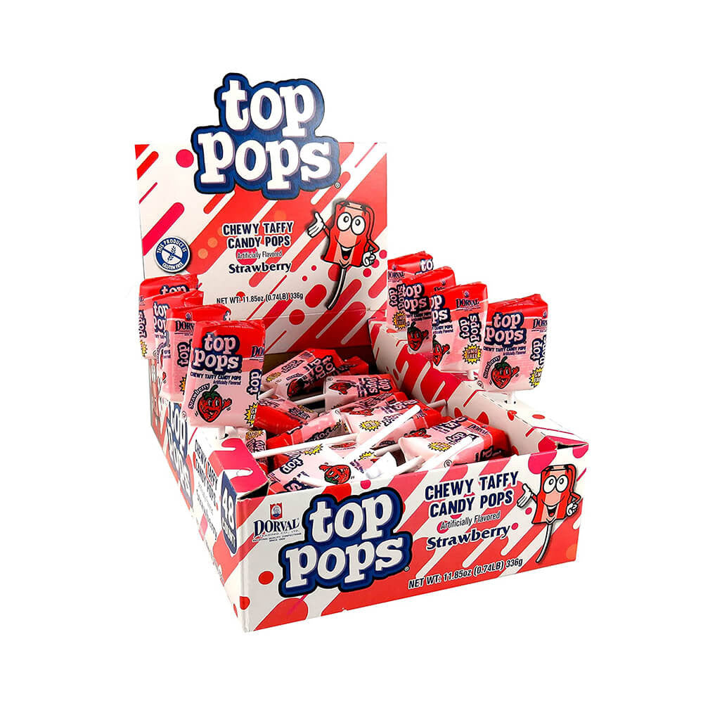 All City Candy Top Pops Strawberry Taffy Pops - Case of 48 Lollipops & Suckers Dorval Trading For fresh candy and great service, visit www.allcitycandy.com