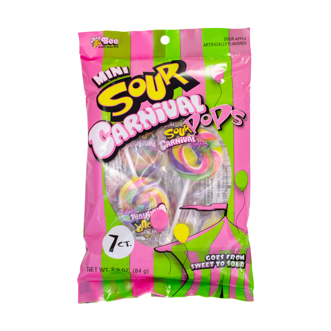 All City Candy Bee Mini Carnival SOUR Pops 7 Count Bag Bee International Candy For fresh candy and great service, visit www.allcitycandy.com
