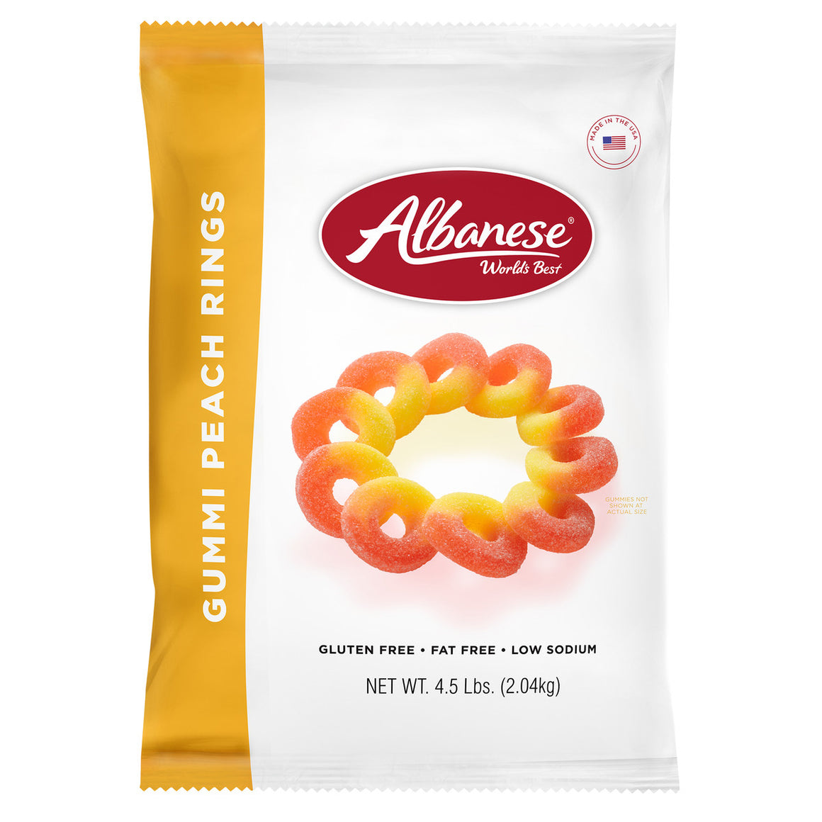 All City Candy Peach Gummi Rings - 4.5 LB Bulk Bag Bulk Unwrapped Albanese Confectionery For fresh candy and great service, visit www.allcitycandy.com