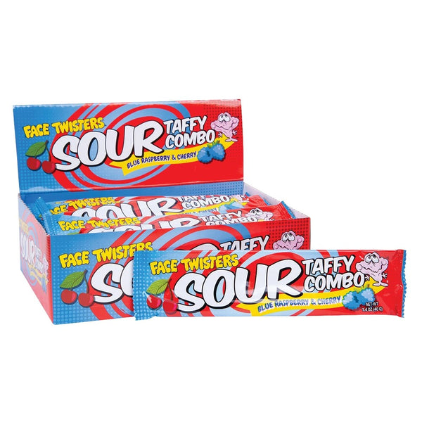 Face Twisters Sour Taffy Combo Blue Raspberry & Cherry 1.4 oz. Bar ...
