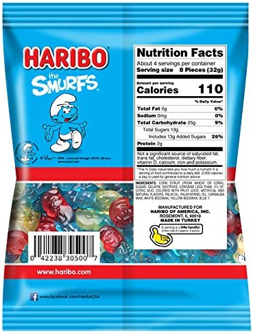 Haribo Smurfs Gummi Candy 4 Oz Peg