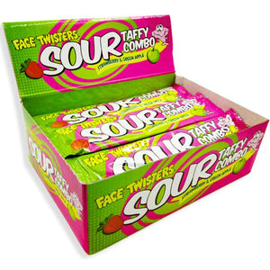 All City Candy Face Twisters Sour Taffy Combo Strawberry & Green Apple 1.4 oz Bar- Case of 24 Sour Schuster Products For fresh candy and great service, visit www.allcitycandy.com