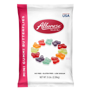 All City Candy Mini Gummi Butterflies - 5 LB Bulk Bag Bulk Unwrapped Albanese Confectionery For fresh candy and great service, visit www.allcitycandy.com