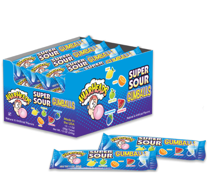 All City Candy Warheads Super Sour Gumballs - 10-Ball Tube Gum/Bubble Gum Impact Confections For fresh candy and great service, visit www.allcitycandy.com