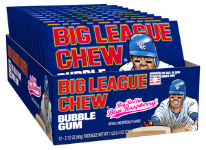 All City Candy Big League Chew Big Rally Blue Raspberry Bubble Gum - 2.12-oz. Bag Gum/Bubble Gum - Case of 12 Ford Gum & Machine Company For fresh candy and great service, visit www.allcitycandy.com