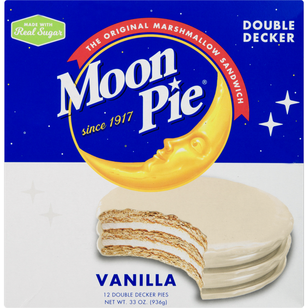 All City Candy Double Decker Vanilla MoonPie 2.75 oz. 1 Piece Candy Bars Chattanooga Bakery (MoonPies) For fresh candy and great service, visit www.allcitycandy.com