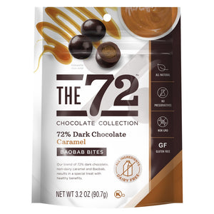 72% Dark Chocolate Caramel Baobab Bites 3.2 oz. Bag