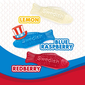 All City Candy Swedish Fish Mini Red White & Blue Soft & Chewy Candy - 1.8 lb Resealable Bag Chewy Mondelez International For fresh candy and great service, visit www.allcitycandy.com
