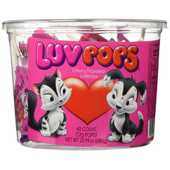 Luv Pops Cherry Flavored Lollipops - Tub of 40 - All City Candy