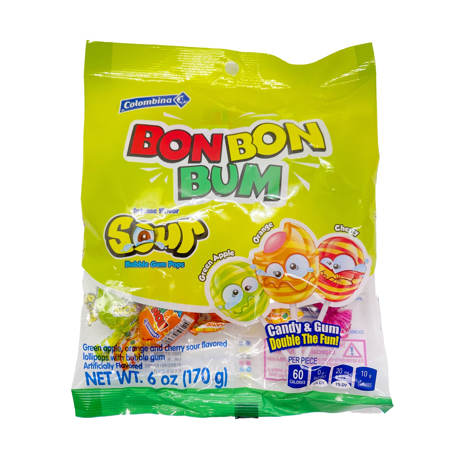 Colombina Bon Bon Bum Sour Bubble Gum Pops - 6-oz. Bag