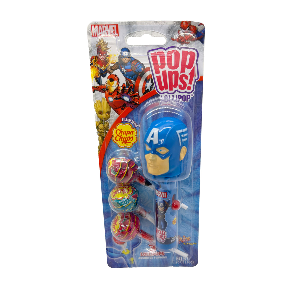 All City Candy Flix Pop ups! Marvel Classic Blister Card 1.26 oz. Iron Man Novelty Flix Candy For fresh candy and great service, visit www.allcitycandy.com