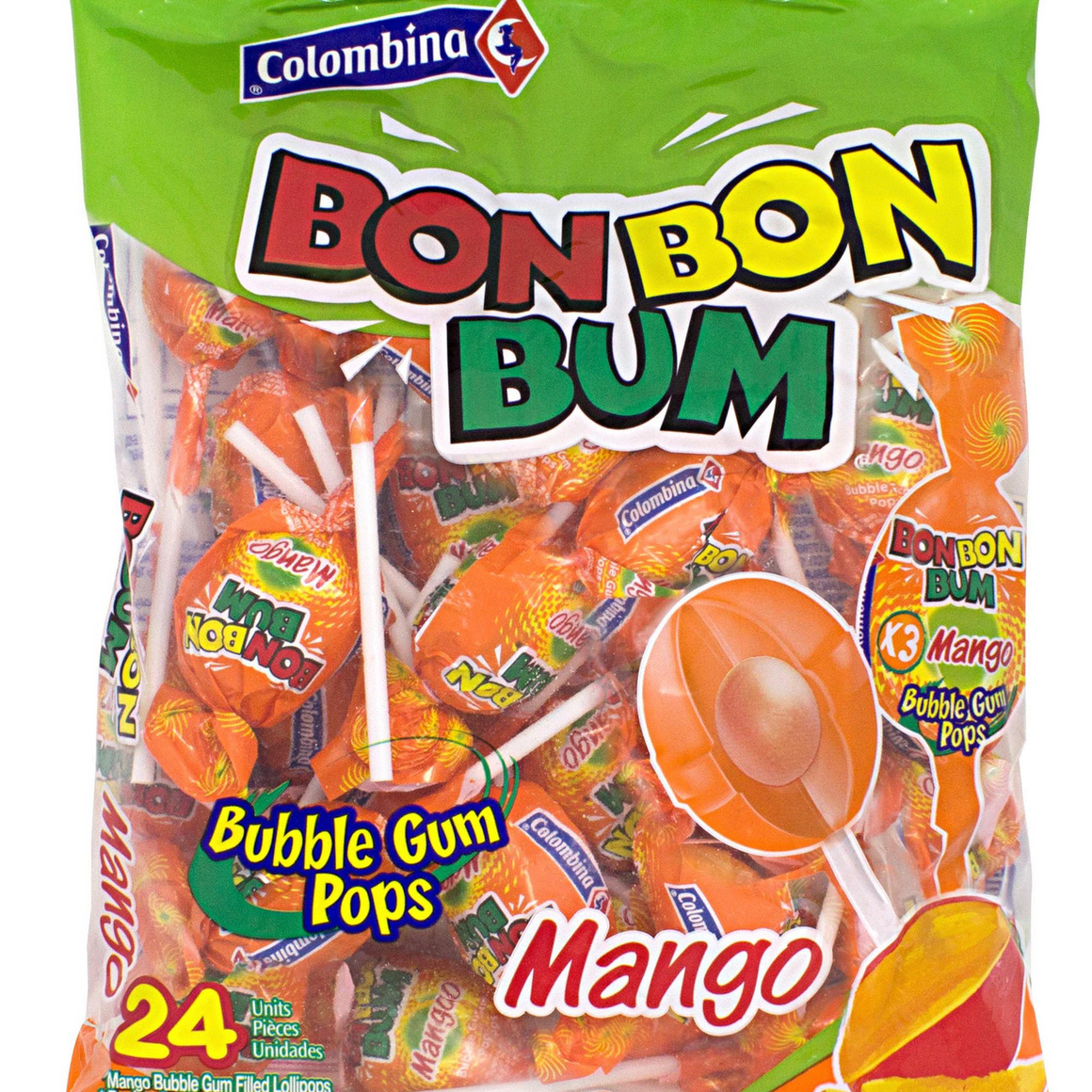 All City Candy Colombina Bon Bon Bum Mango 24 count Pops 14.4 oz. Bag Lollipops & Suckers Colombina For fresh candy and great service, visit www.allcitycandy.com