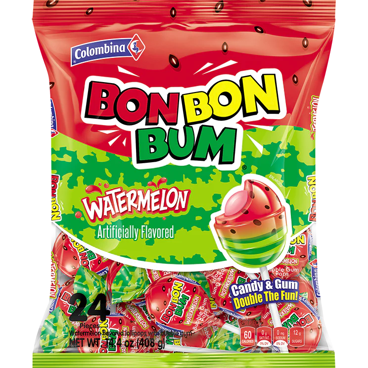 Colombina Bon Bon Bum Watermelon 24 count Pops 14.4 oz. Bag All